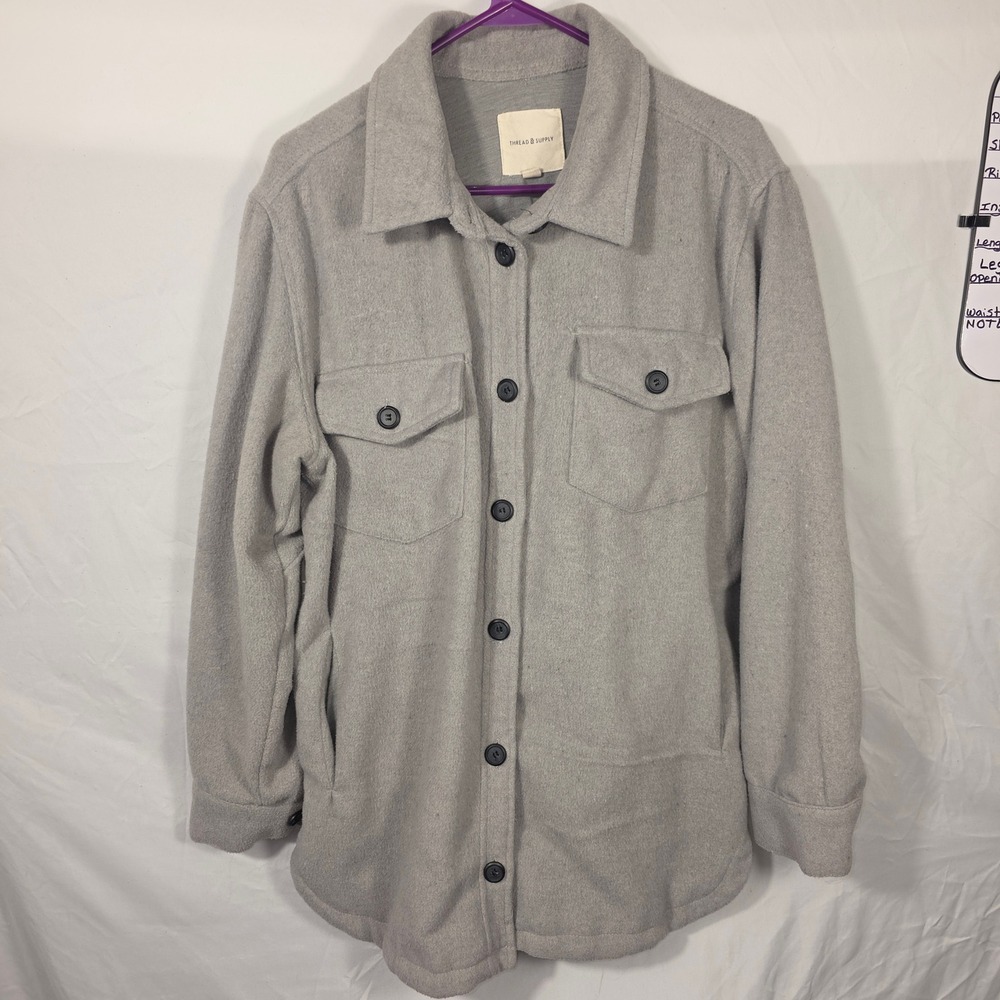 Thread & Supply Shacket Womens Large Grey Excellent Fleece Button Down J2071PND